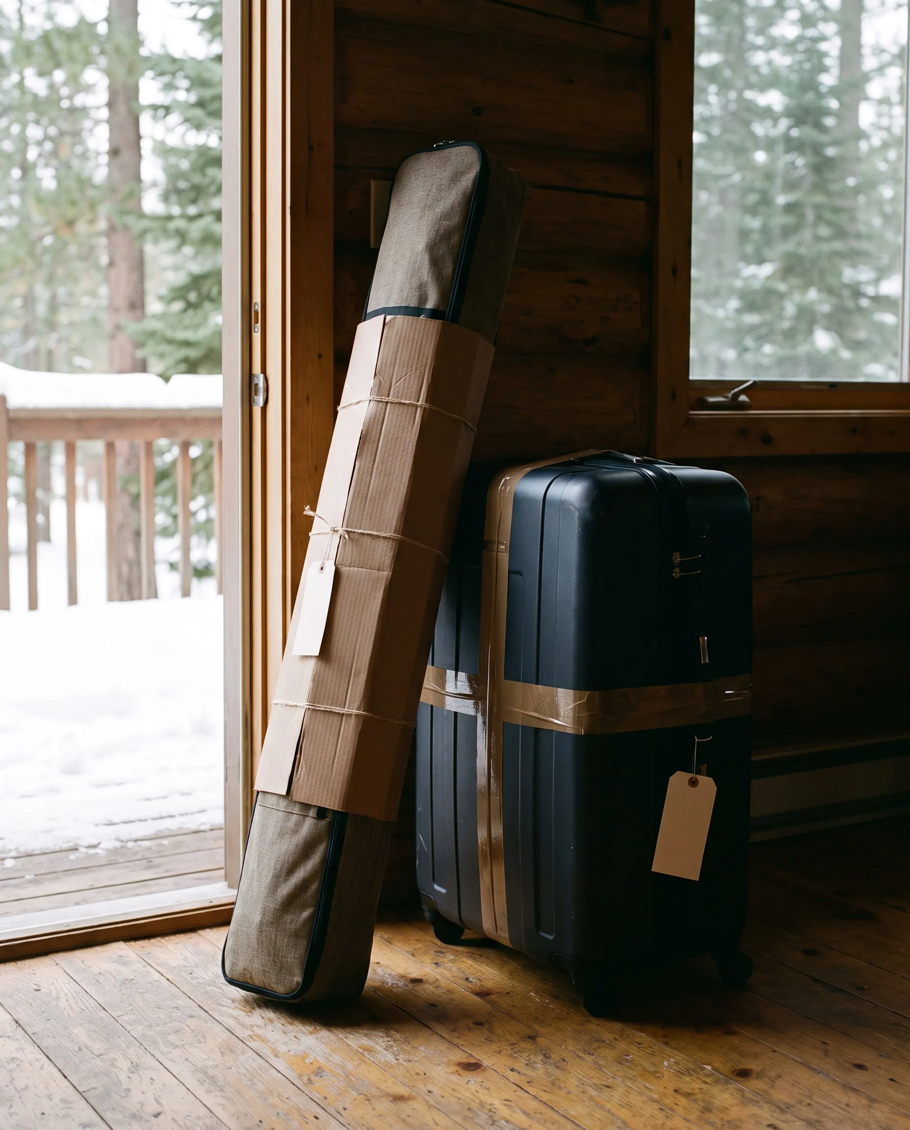 Luggage prepared for courier shipping